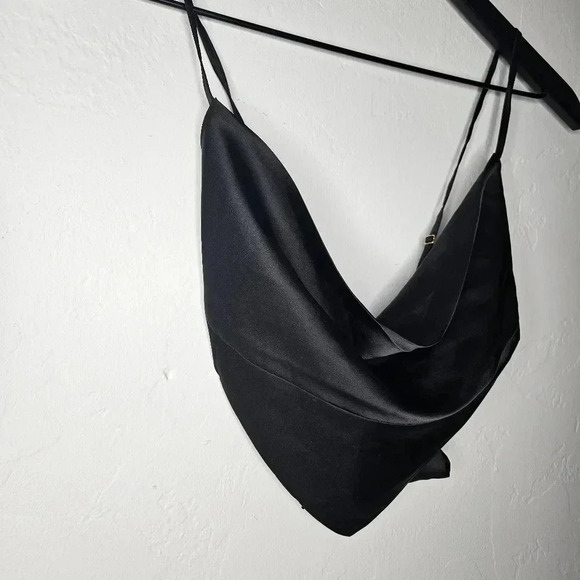 DANIELLE BERNSTEIN Tops - Danielle Bernstein Handkerchief Satin Crop Top in Black Size Medium